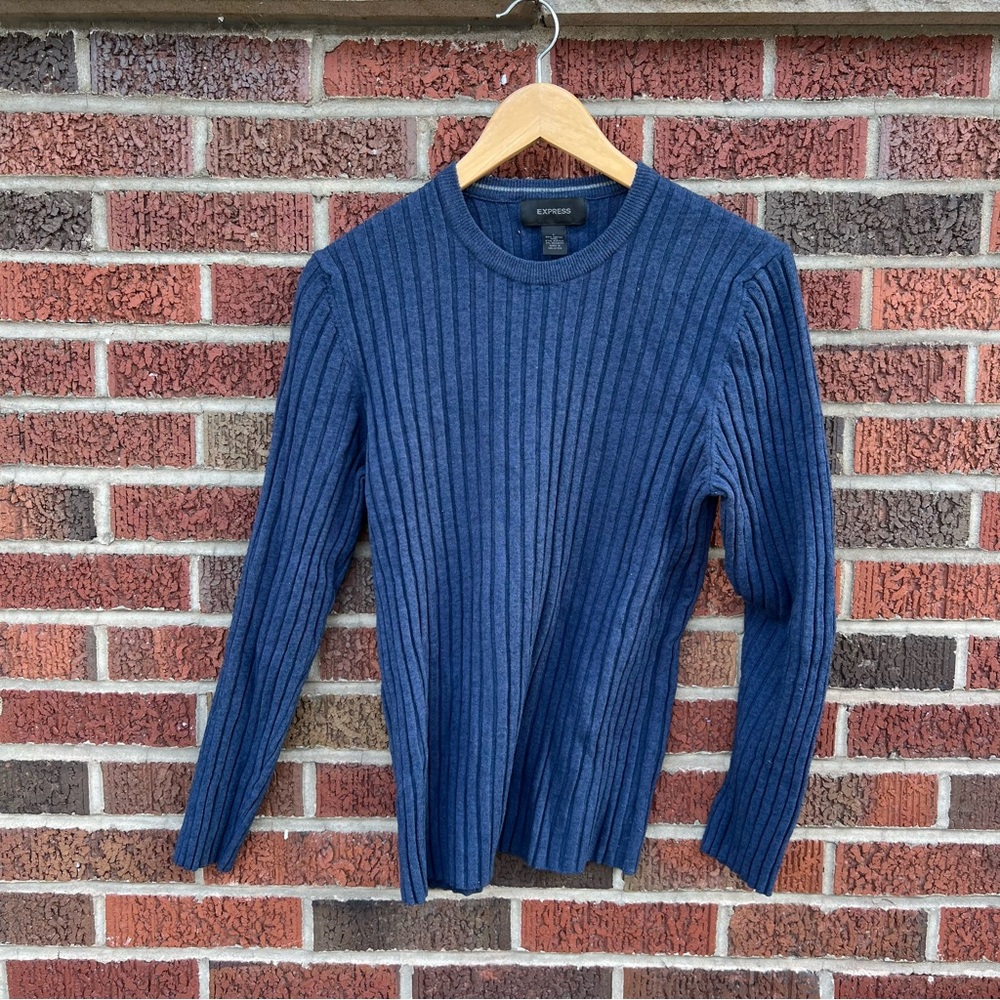 Express Dusty Blue Ribbed Wool Pullover Sweater